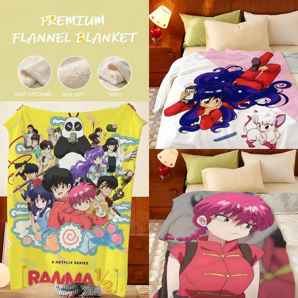 Anime Ranma Throw Plush Flannel Throw Blanket, Sofa Bed Travel Picnic Home Textile Decor
