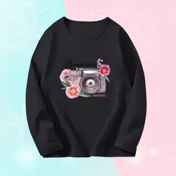 Girl Camera Graphic T-Shirts Spring Big girl Long Sleeve Autumn T-Shirts Young Kids Tee Tops Cute Toddlers Tees