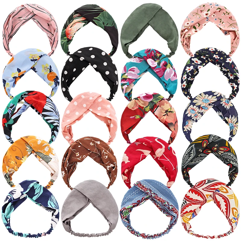 

2021 Twist Cross Turban Bandage HairBands Bohemian Bandanas Hair Bands Women Girls Summer Print Headbands Hair Accessories