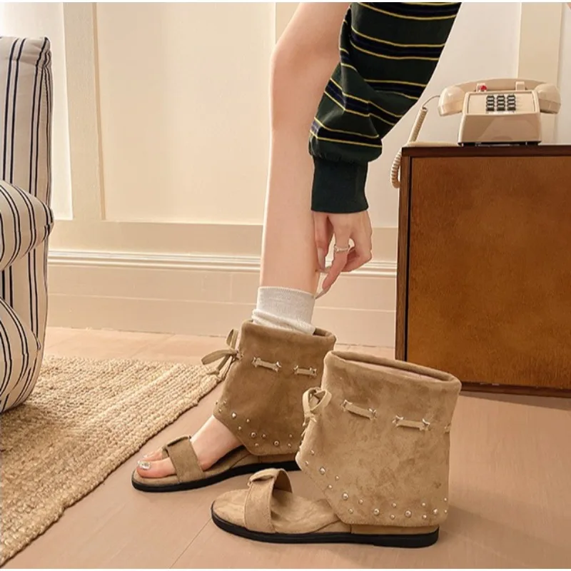 Fashionable High-heel Ankle Strap Sandals for Women,2026 Summer New Style,Roman Sandals with Short Boot Cuffs, Tube-shaped Boots view 3