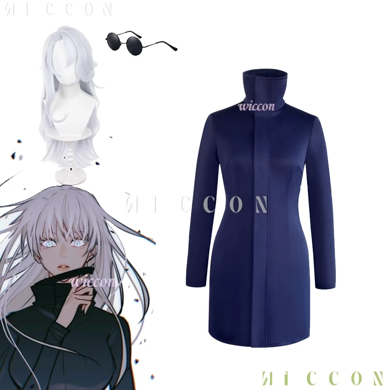 أزياء الهالوين Jujutsu JJK Gojo Satoru فستان تنكري شعر مستعار Genderswap بدلة الهالوين أنيمي زي الحفلات الهزلية ملابس النساء #4