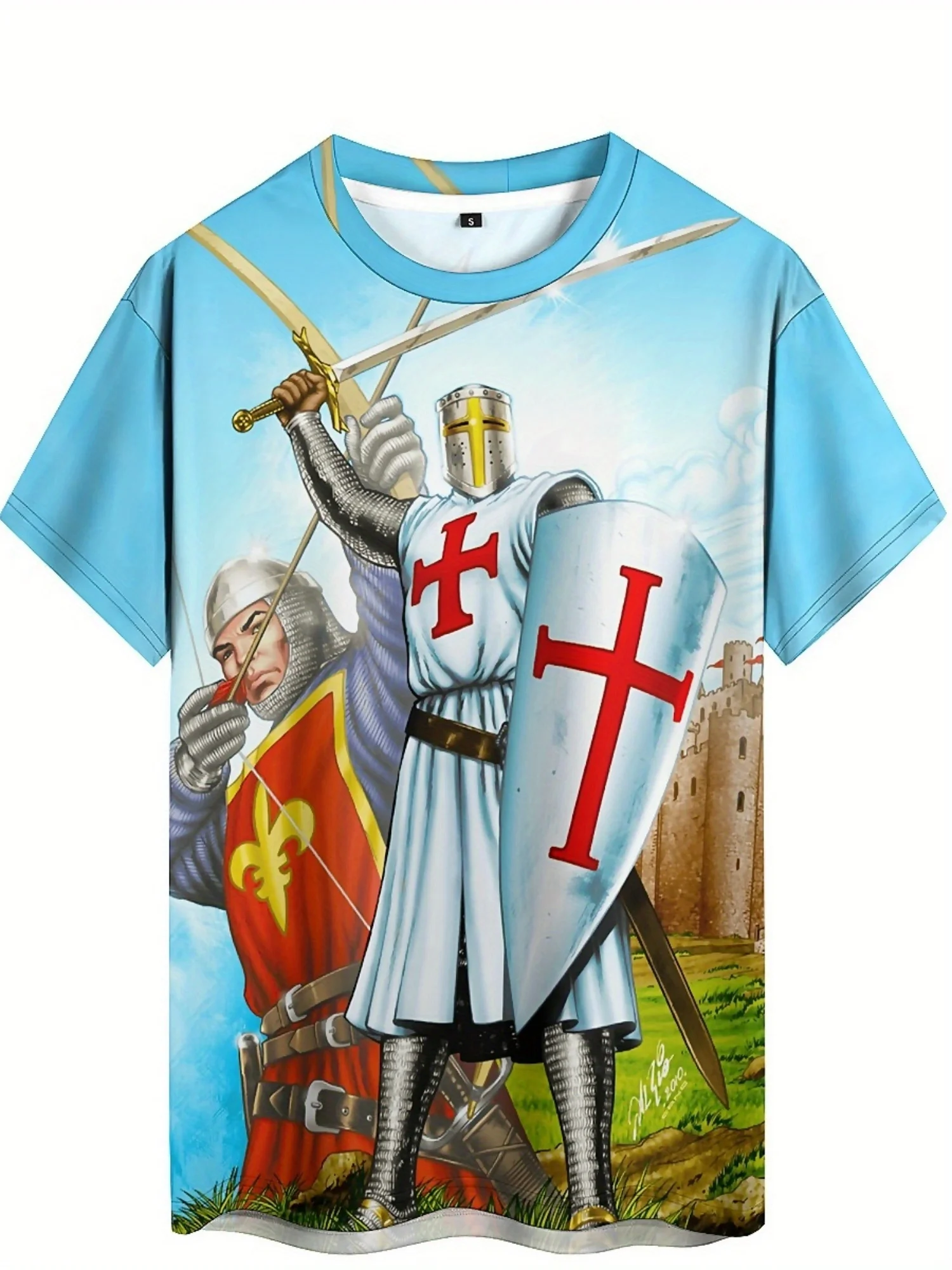 تي شيرت رجالي بتصميم فارس للزوجين مطبوع ثلاثي الأبعاد لكامل الجسم - قماش خفيف الوزن وجيد التهوية لصالة الألعاب الرياضية والجري