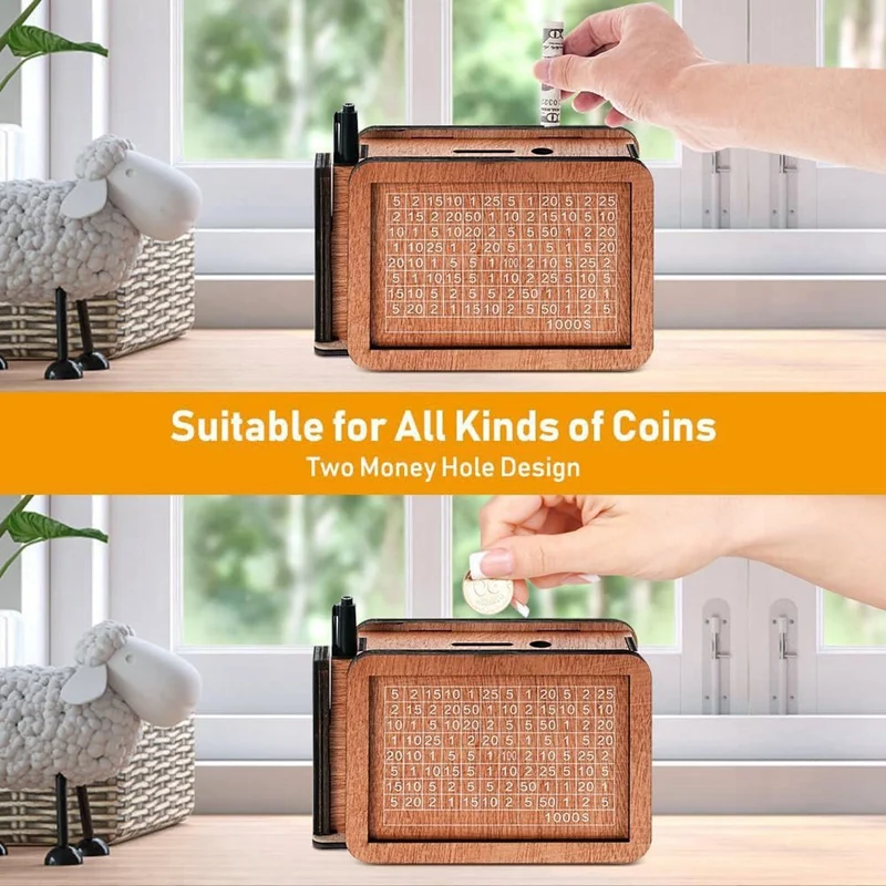 Best-Wooden Money Box With Cash Vault Design, Wooden Piggy Bank, Cash Vault Wooden Savings Box, Money Box With Money