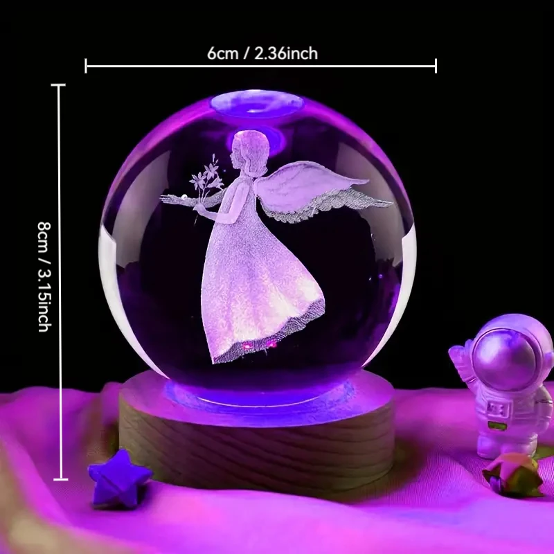 1pc 3D carved cherub crystal ball Bedroom living room tabletop decoration ornaments, gifts for wife mom daughter