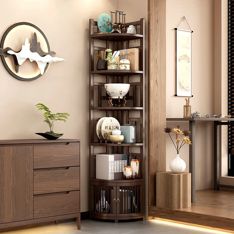 

Полка для богу Nanzhu, китайский чайный сервиз, стеллаж для хранения, угловая стойка для хранения, небольшой многоэтажный угловой шкаф для гостиной, чайной комнаты