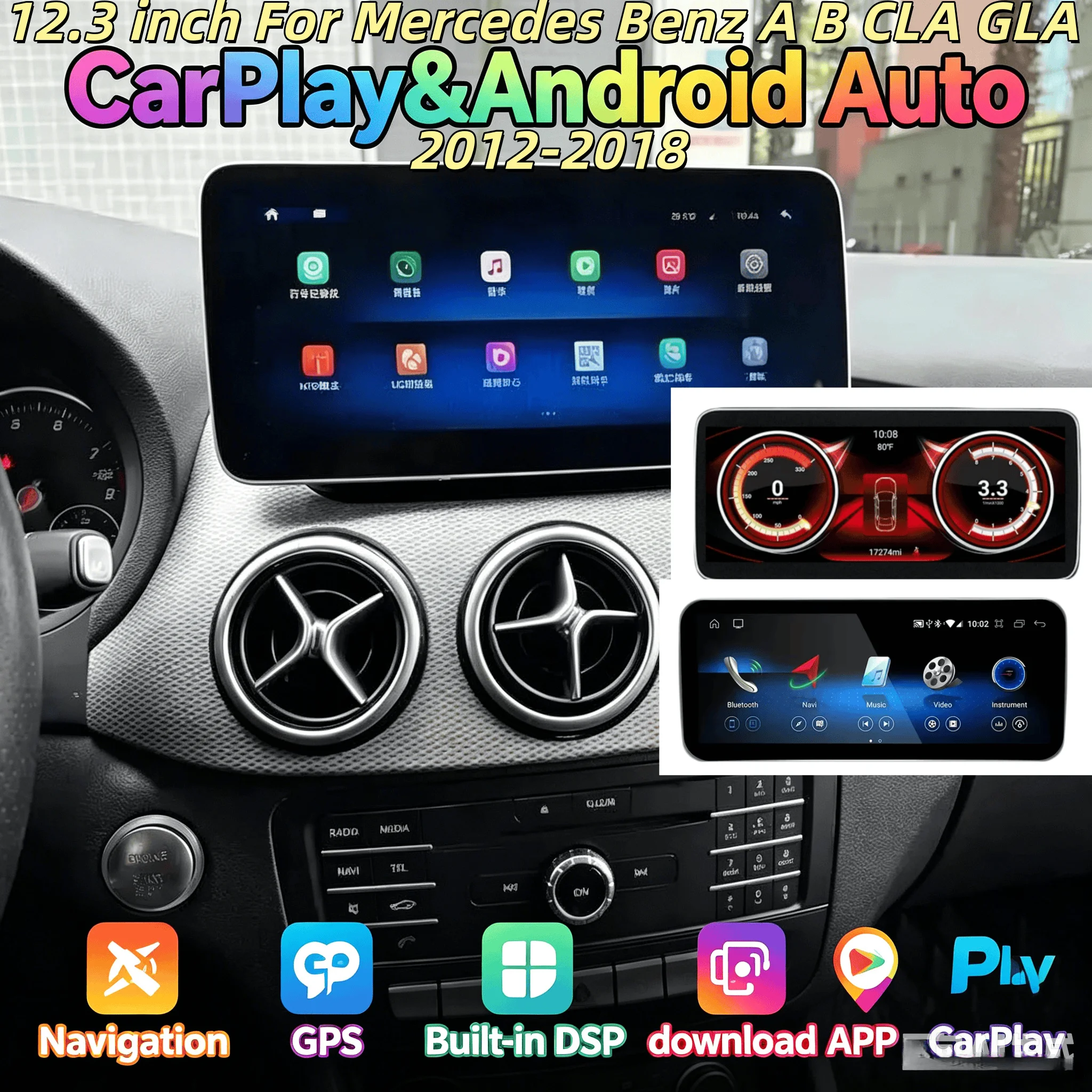 Qualcomm Andorid13 For Mercedes Benz A B CLA GLA 2012-2018 CarPlay Android AUTO Video GPS Navi Car GPS Navi Radio Head unit