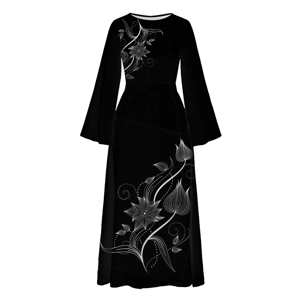 Ramadan Abaya Autumn Muslim Long Sleeve Islam Turkey Abaya Vestidos Vintage Casual Holiday Women Tunic Robe Floral Printed Dress