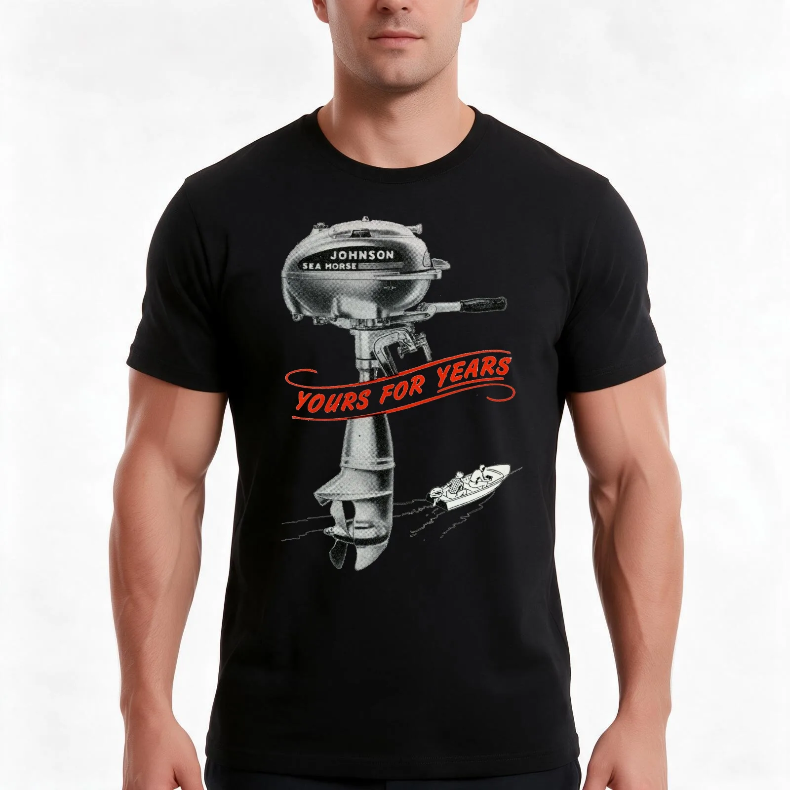 The 1950s Favoured Outboard. Johnson Sea Horse T-Shirt, Summer Casual Cotton Tee, Oversized Streetwear Tops, Unisex Men Women