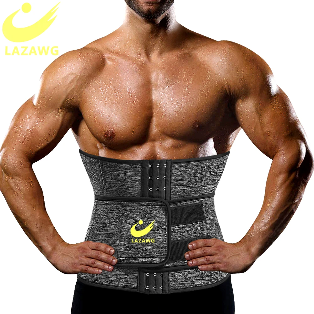 

LAZAWG Men's Fitness Belt Sauna Sweat Waist Trainer Body Shaper Corset Belly Trimmer Wrap Slimming Strap Fat Burner Shaperwear