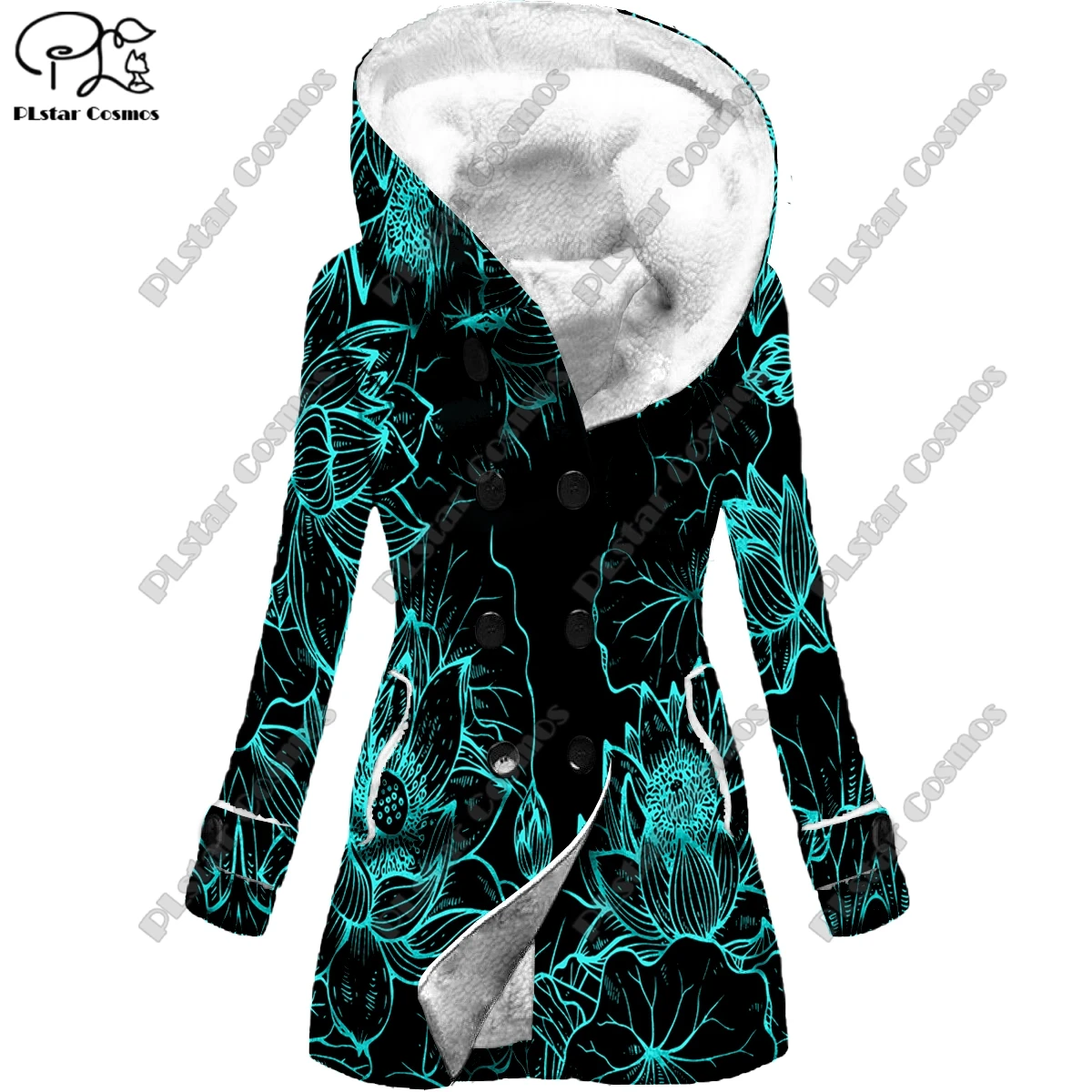 3D printing retro gradient pattern printed hooded fleece jacket warm women's jacket winter casual gift series new style -13