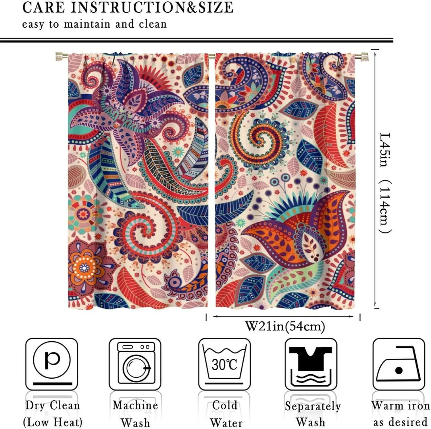 Boho Bohemian Curtains Pair 2pcs Tribal Mandala Patterned Drapes for Living Room Bedroom Home Decor Window Treatment Fabric Curt