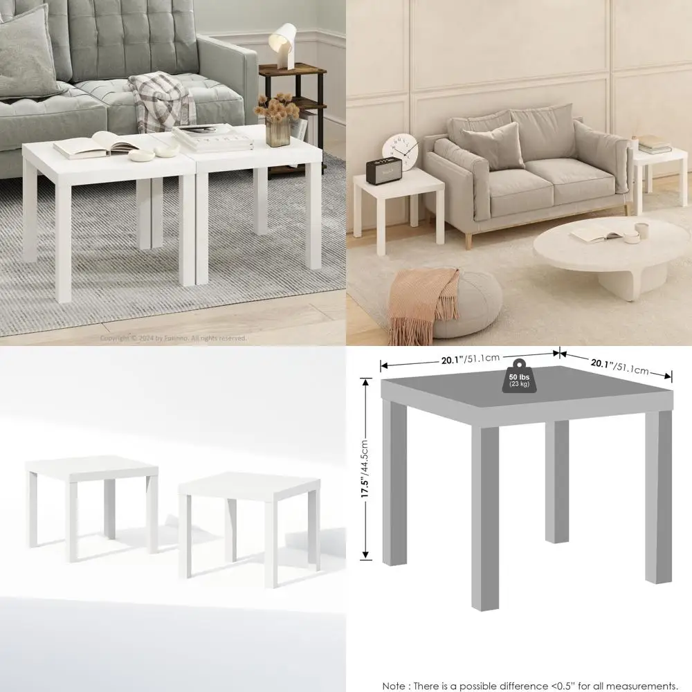 

Modern Square Coffee Table Set, Thick Tabletop Side Table with 4 Legs, Living Room Furniture