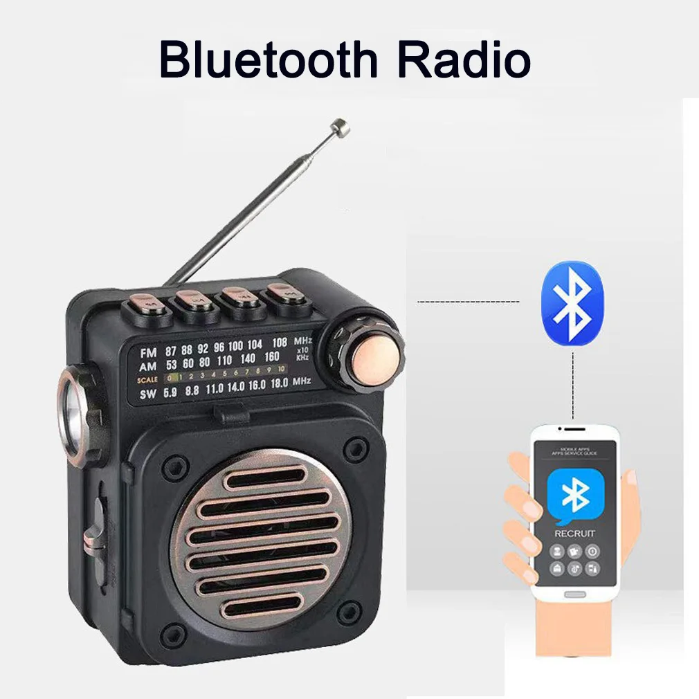 

Portable Bluetooth Radio Mini Pocket Radio FM AM SW Radios Receiver Multifunctional Wireless Music Player with LED Flashlight