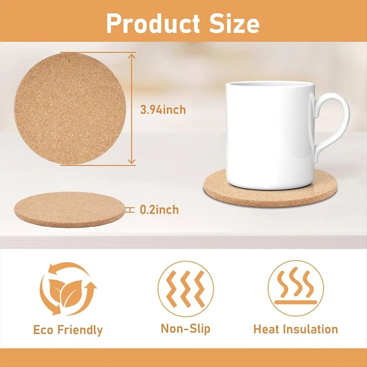 2026 Trend 100 Pcs Cork Coasters for Drinks, 4 Inch Round Absorbent Cork , Anti-Slip and Heat-Insulating Coffee Coasters