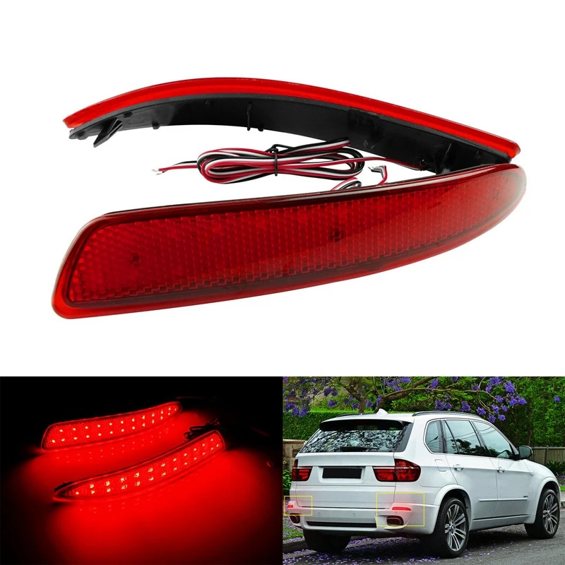 1 Pair Red LED Rear Bumper Reflector Tail Stop Brake Light For-BMW X5 X6 M E70 E71 2006-2013 16475610