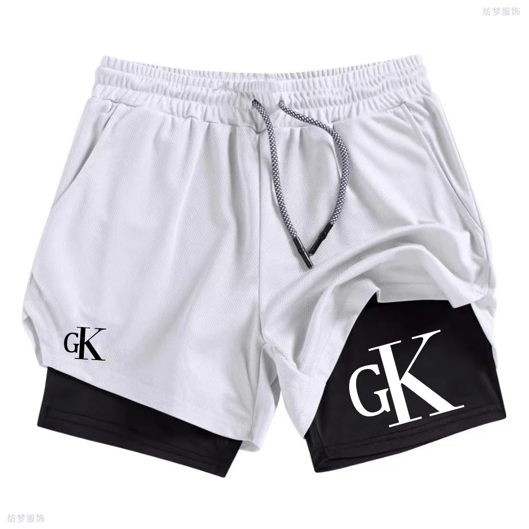 

Мужские двухслойные шорты с принтом, быстросохнущие спортивные шорты для бега, мужские эластичные леггинсы для баскетбола и бега, компрессионные спортивные штаны