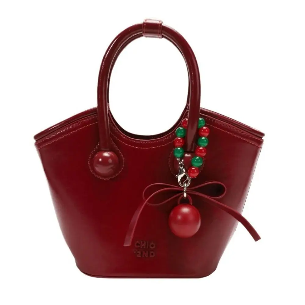 

Cute Cherry Crossbody Bag with Beads Pendant Multifunctional Shoulder Bag Large Capacity Tote Bag