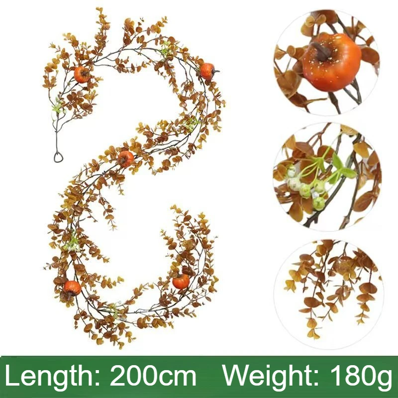 2M Simulated Berry Artificial Pumpkin Plant Fake Plant Creeper Hanging Vine Outdoor DIY Garden Wall Wedding Party Home Decor - view 4