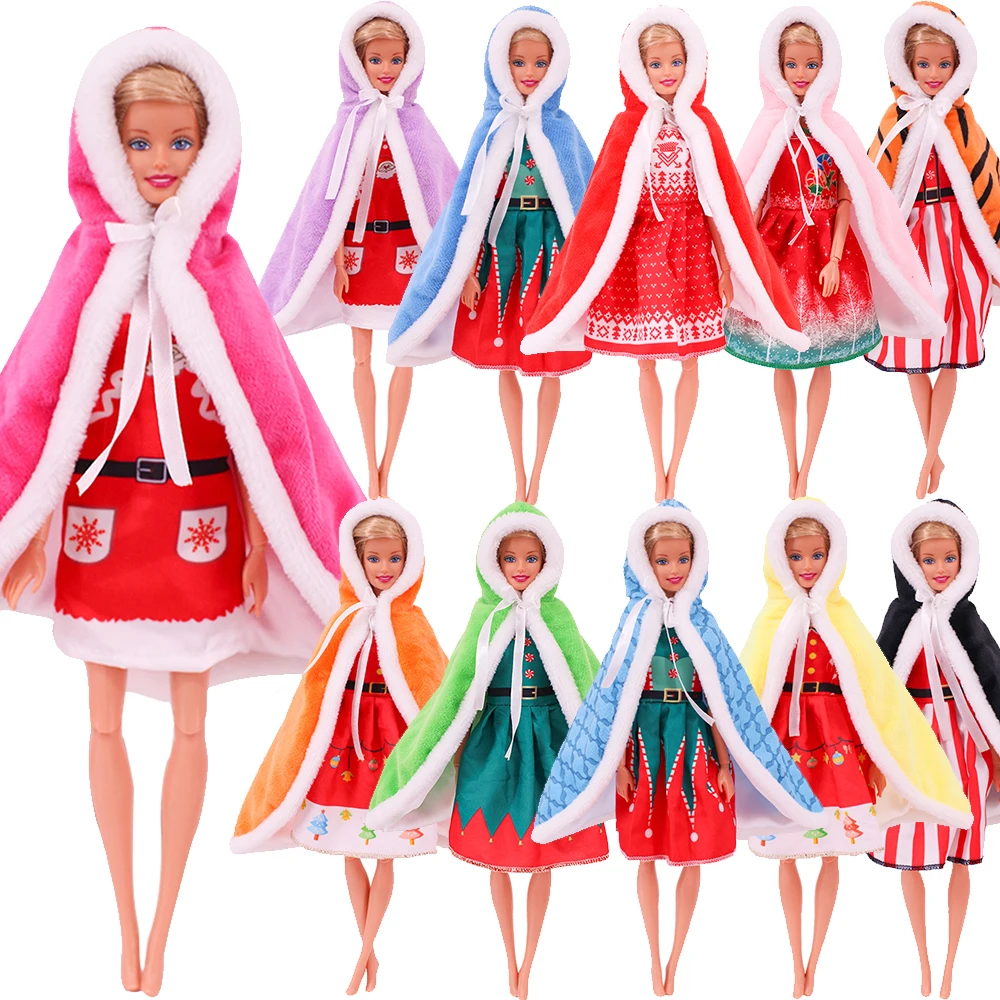 Barbies Doll Clothes Colorful Cloak Winter Plush Cape Bow Neckline Fit 30cm Blyth,1/6 BJD Doll Christmas Birthday Gift Girl Toys