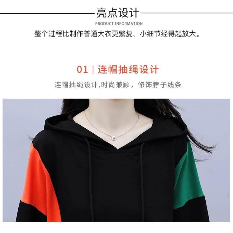 2023 Autumn and Winter Women\'s Hooded Long Sleeve Mid Length Version Pockets Plus Size Fashion Casual Office Lady Dress