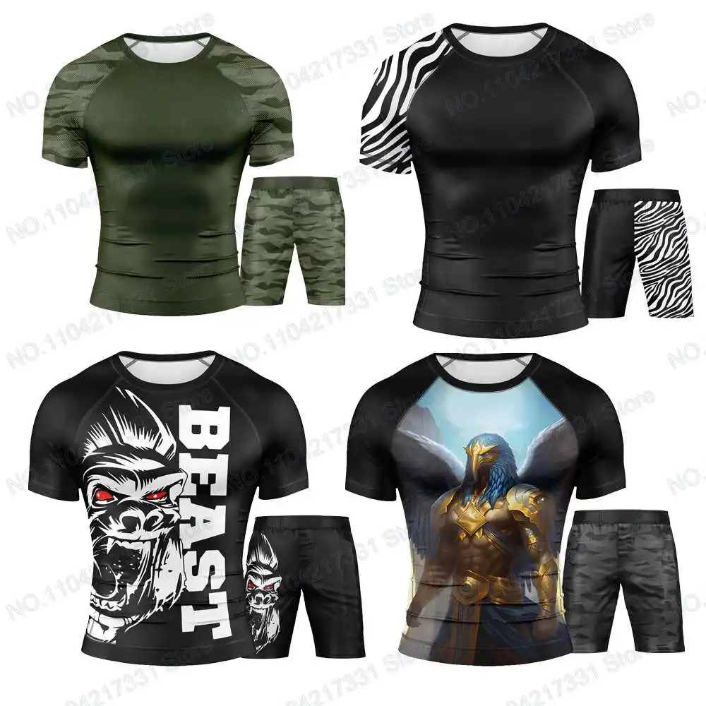 2th New special prints for 2024 T-Shirt Shirt Shorts Surfing Jersey Beach Swimwear Diving Gym MMA BJJ Men Jiu Jitsu Fitness Sets