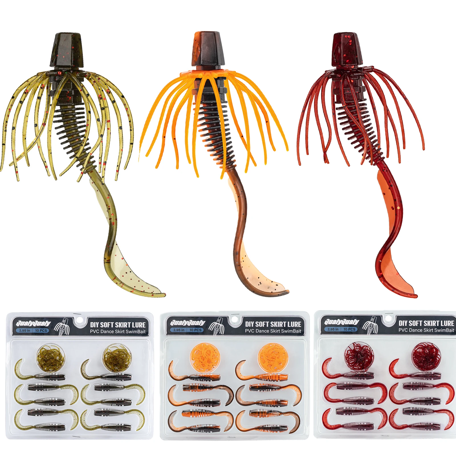 20 Stück weiche Angelköder, 75 mm, Grub-Tail-Soft-Swimbait-Wurm-Set mit Rock, künstliche Gummiköder für Barsch- und Karpfenangeln