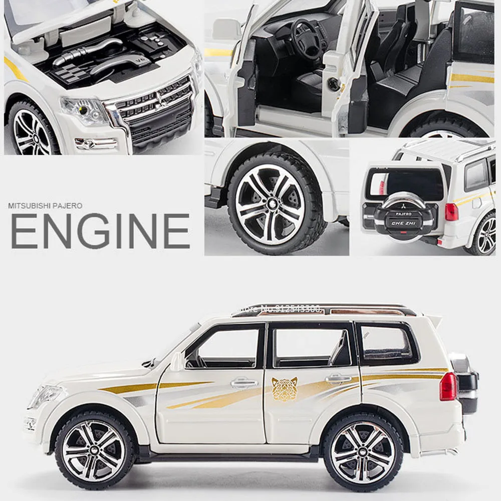 1/32 MITSUBISHI PAJERO Alloy Toy SUV Car Simulation Model Diecast Rubber Tires 6 Doors Can Opened Toy Vehicle Gifts for Children