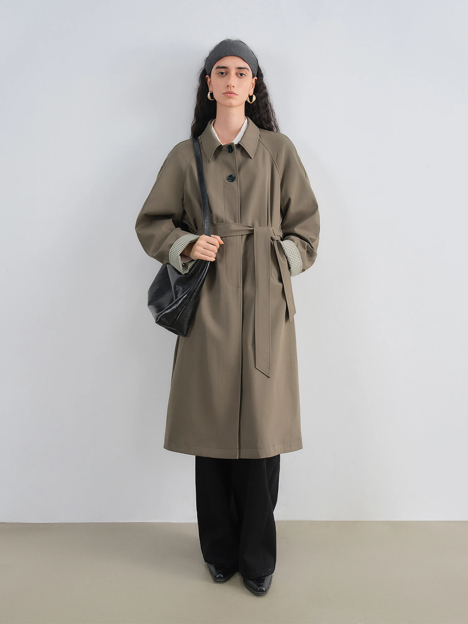 ZIQIAO Plaid British Style Trench Coat Women 2025 Autumn New Retro