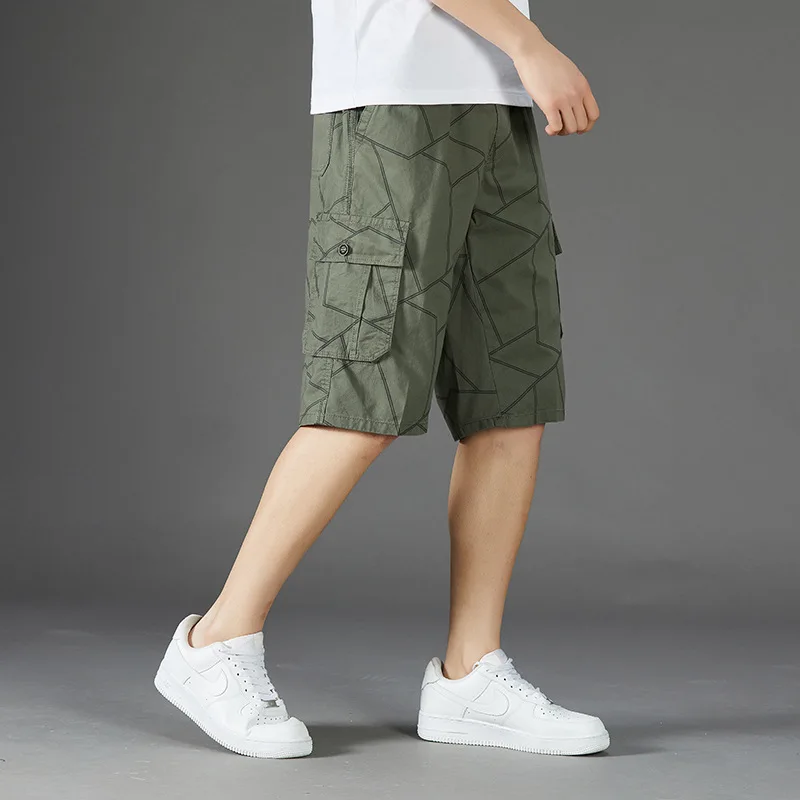 

Loose Shorts Beach Pants Men's Cropped Pant Summer Thin Beach Shorts Pure Cotton Men's Casual Straight Leg Mid Length Pants