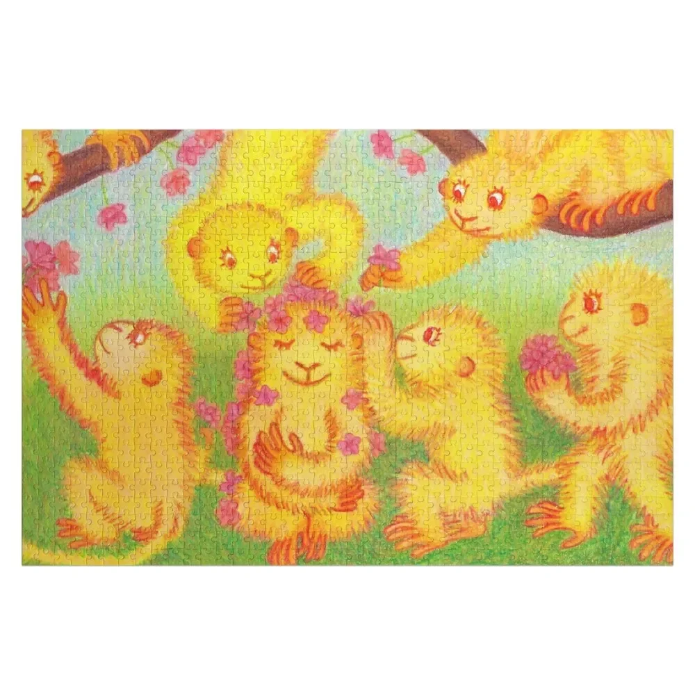 

little affections - putting flowers in a friends hair Jigsaw Puzzle Wooden Compositions For Children Adult Wooden Puzzle