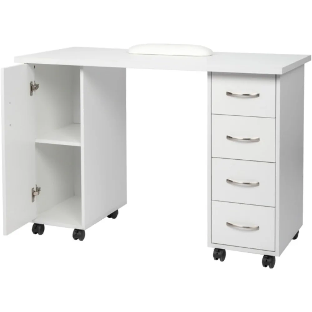 Multifunctional Computer Desk, Nail Table, Hemp Surface Particle Board with Triamine,One Door and Four Drawers, Easy to Assemble