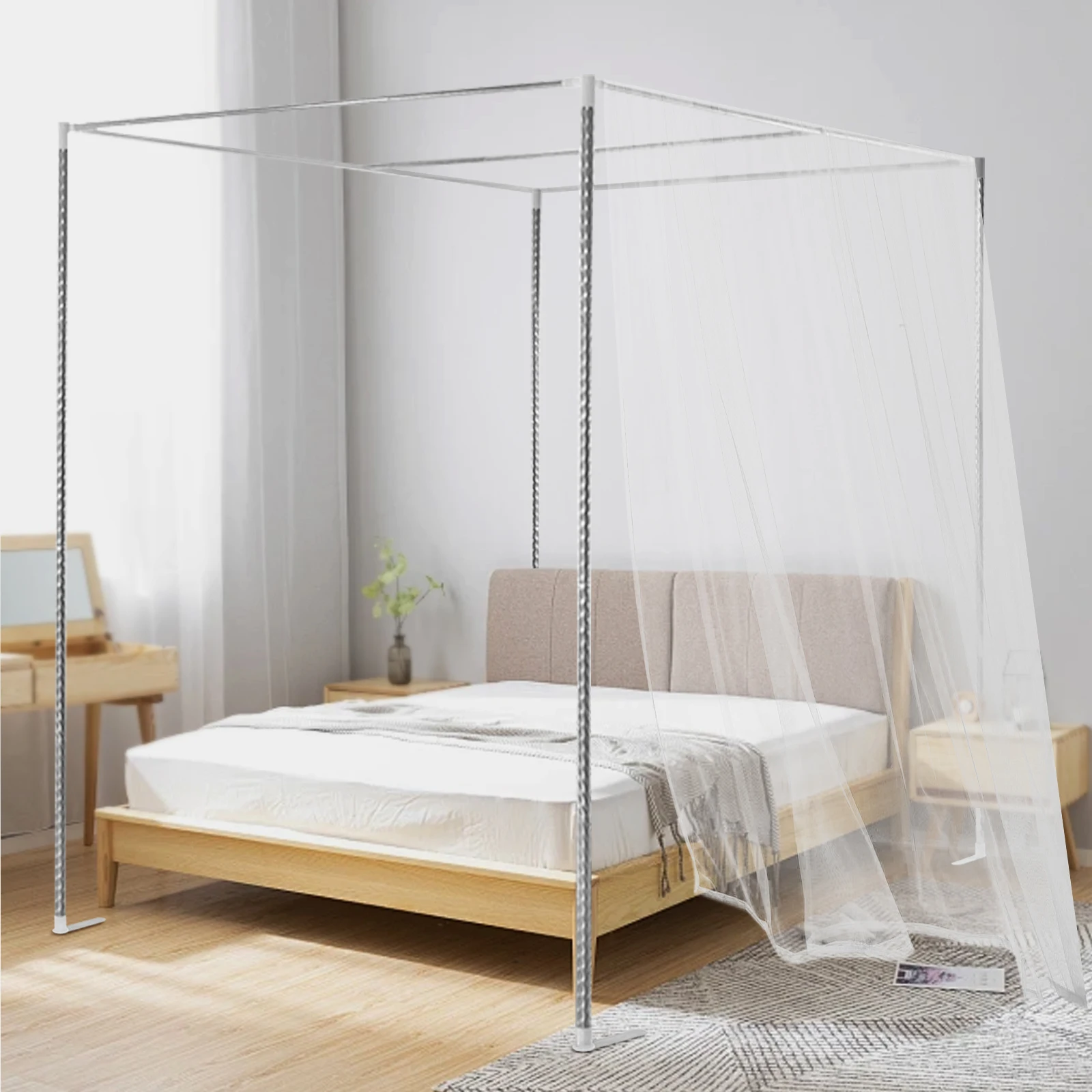 4-Corner Bed Canopy Frame Post Bracket,Mosquito Netting Curtain Support,Threaded Ports/High Stability, for 4.92ft and 5.91ft Bed
