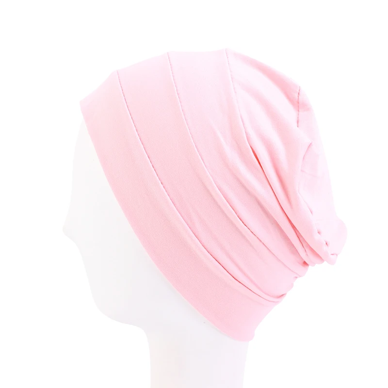 Women Cotton Slouch Beanie Chemo Cap Wwith Button Solid Color Bonnet Inner Hijabs Cap Muslim Headscarf ElasticTurban Hat