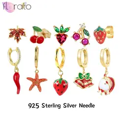 Boucles d'oreilles créoles en argent regardé 925 pour femmes, bijoux en or, pendentif goutte à goutte, émail rouge, Harvey, Chili, étoile mignonne
