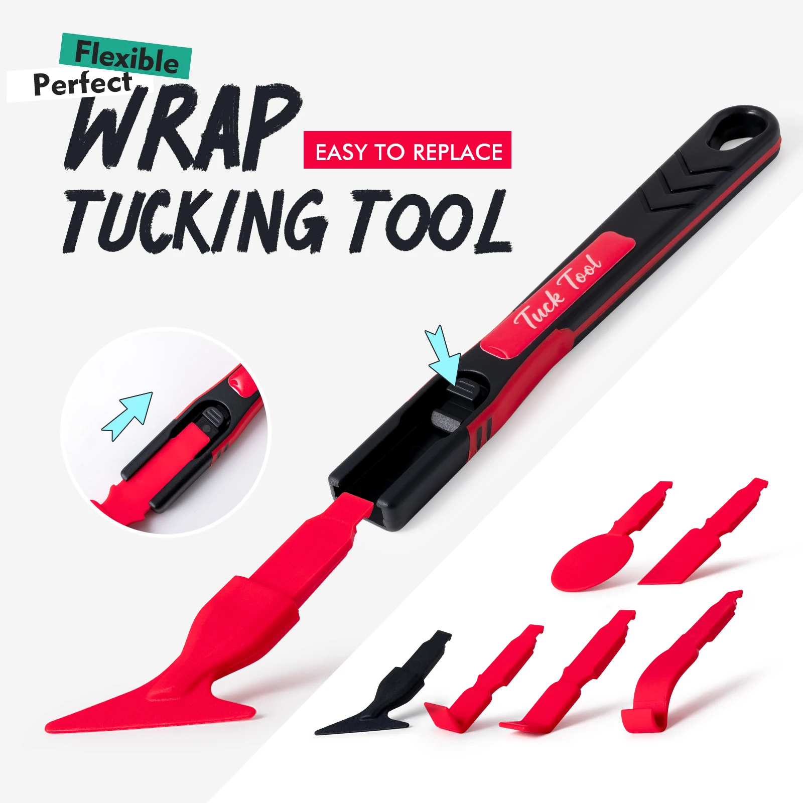 EHDIS 7-In-1 Car Vinyl Wrap Tucking Tool Kit Carbon Film Installing Edge Tucking Stick Squeegee with Different Replacement Heads