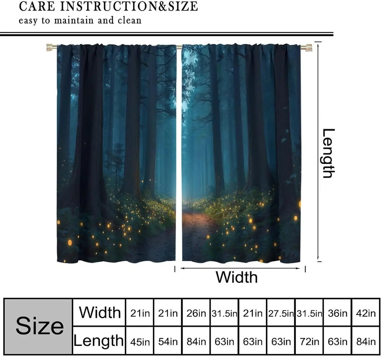 Enchanted Forest Curtain Pair Polyester Window Drapes Mystic Blue Boho Living Room Aesthetic Curtain Panels Dreamy Light Woods D
