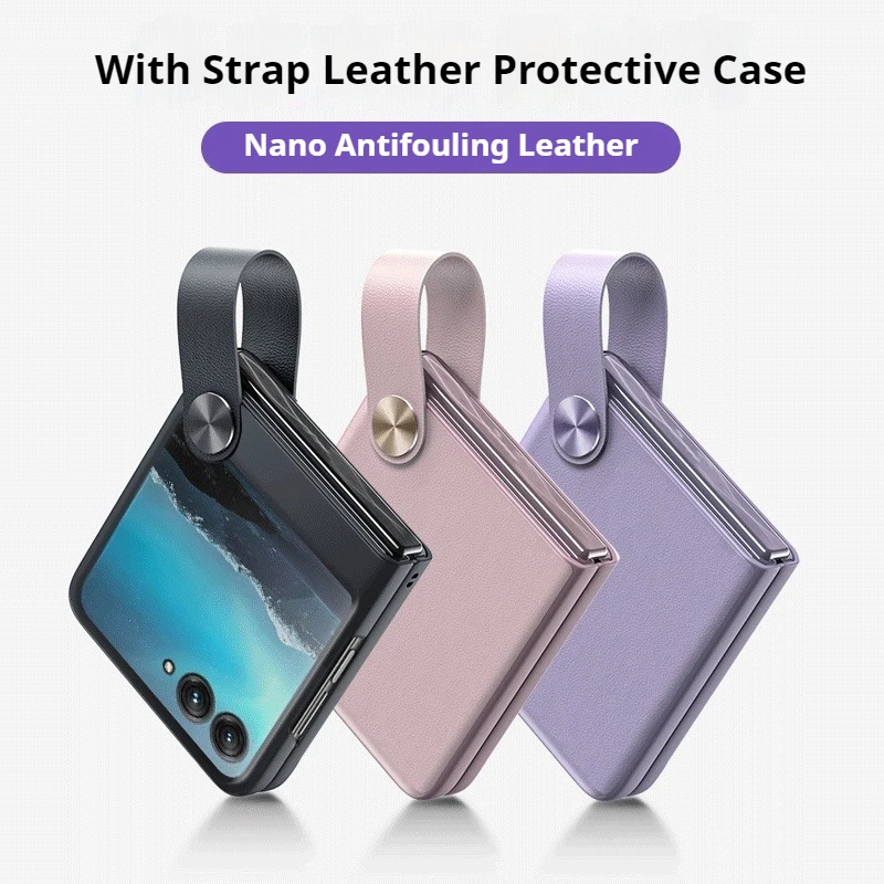 Capa de Couro de Luxo para Celular Motorola MOTO Razr 70 Plus 60 50 40 Ultra Pro + 2026 com Alça de Pulso e Suporte Antichoque