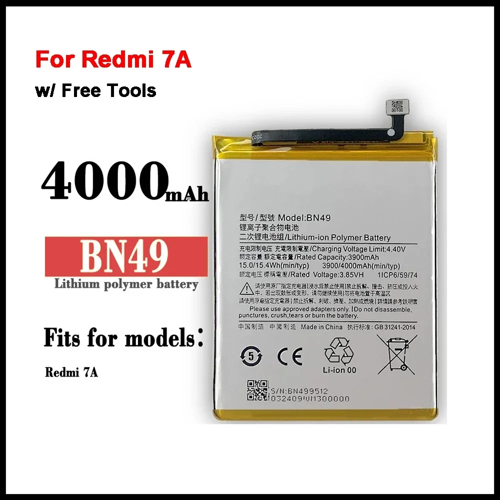   BN49 4000mAh Battery for Redmi 7A Redmi7A High Quality Phone Xiaomi Replacement Batteries + Tools