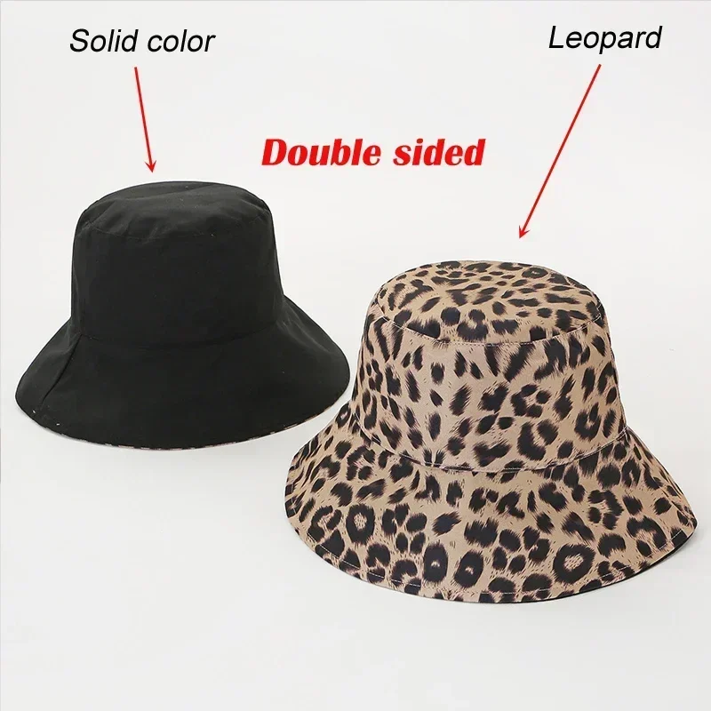 2024 Two Side Leopard Bucket Hat for Women Reversible Panama Travel Sun Hat Summer Ladies Beach Sun Protection Fisherman Hats