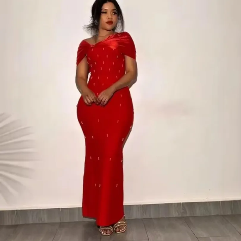 Women Sexy Beading Bandage Dress Off The Shoulder Patchwork Bodycon Clothes Club Party Elegant Dresses