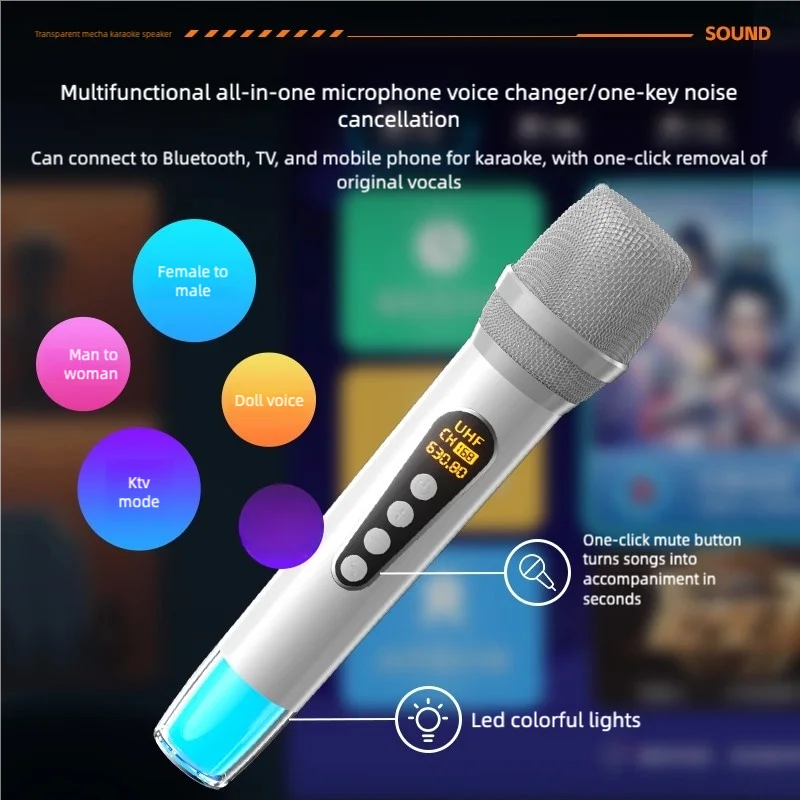 آلة كاريوكي بقدرة 200 وات مع 2 ميكروفونات لاسلكية لتصحيح مكبر الصوت PA المحمول وتأثيرات الصدى TWS/TF/USB/AUX/Live للحفلات #6