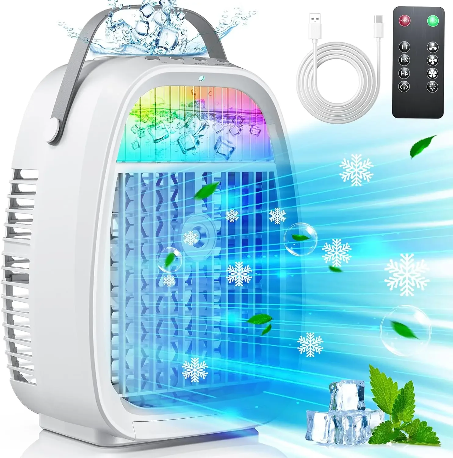 

Smart AI Evaporative Mini Air Conditioner Fan with 4 in 1 AC Air Cooler and Humidifier, 7 Colors Light Option