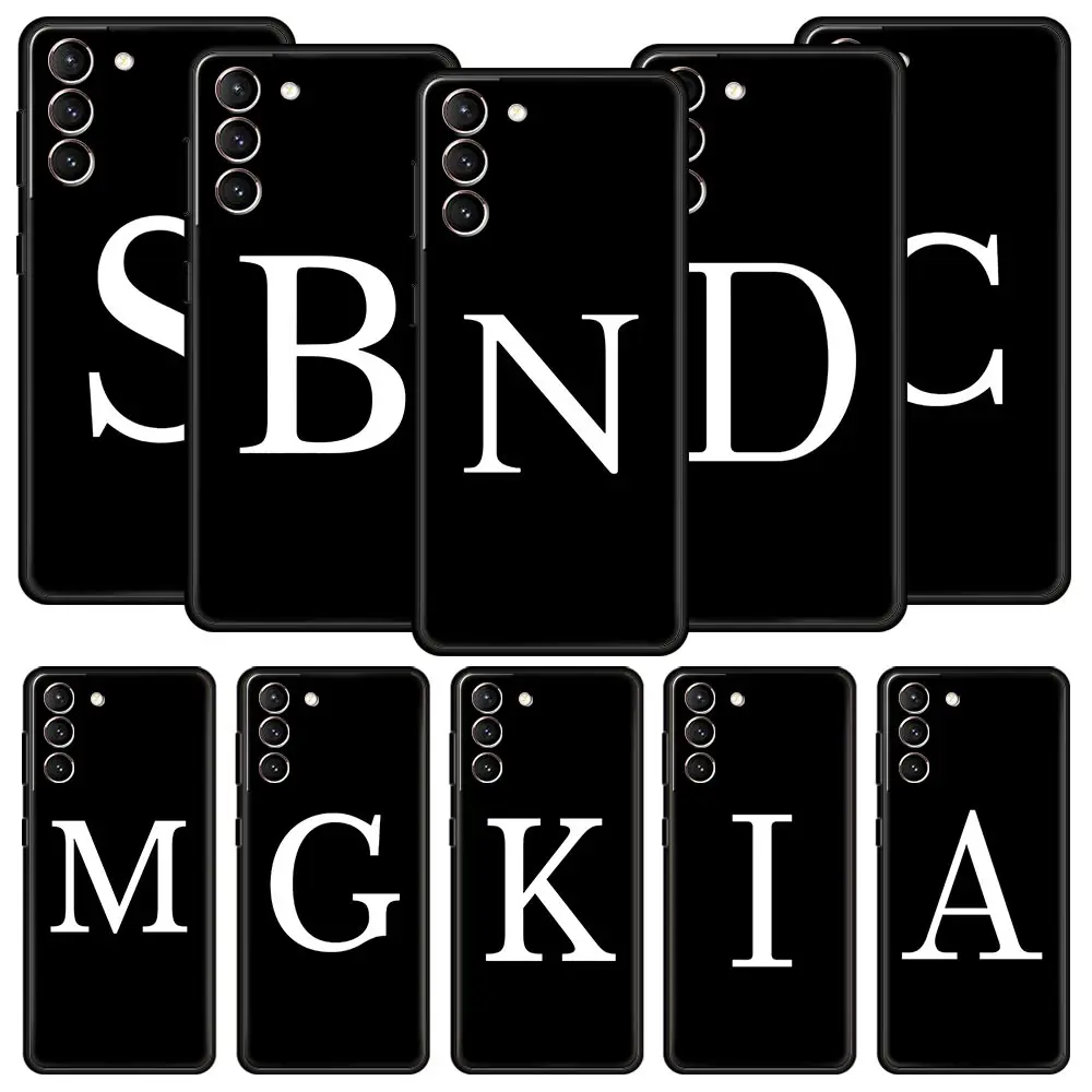 Initial Letter A Z Phone Case For Samsung Galaxy S26 Ultra S25 Plus S24 FE S23 S22 5G S21 S20 Cover Black Soft