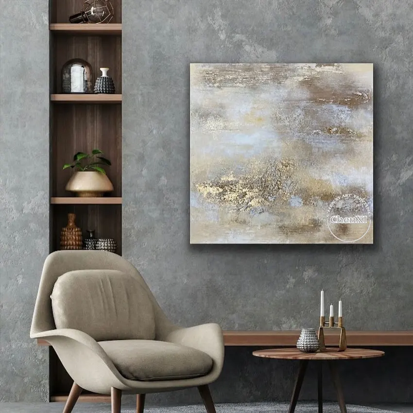 2022 New Arrival Abstract Gold Foil Oil Paintings On Canvas China Artwork Modern Wall Decor Accessories For Bedroom Unframed