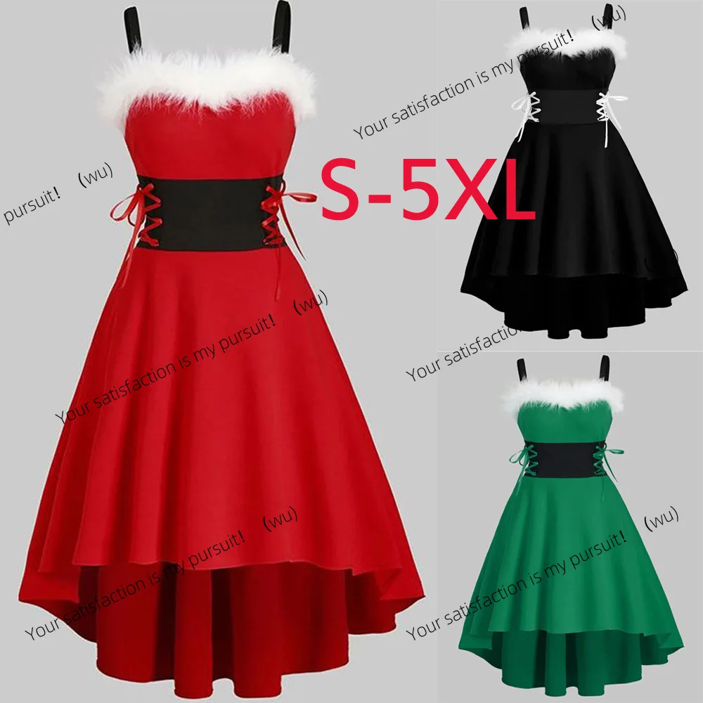 

Popular Autumn Christmas Shoulder Tie Waist Bow Suspender Dress