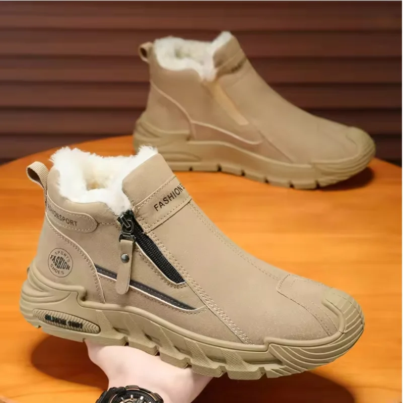 

New Plush Warm Men Ankle Boots Winter Waterproof Non-slip Snow Boots Comfortable Cotton Shoes Outdoor Work Casual Sneakers