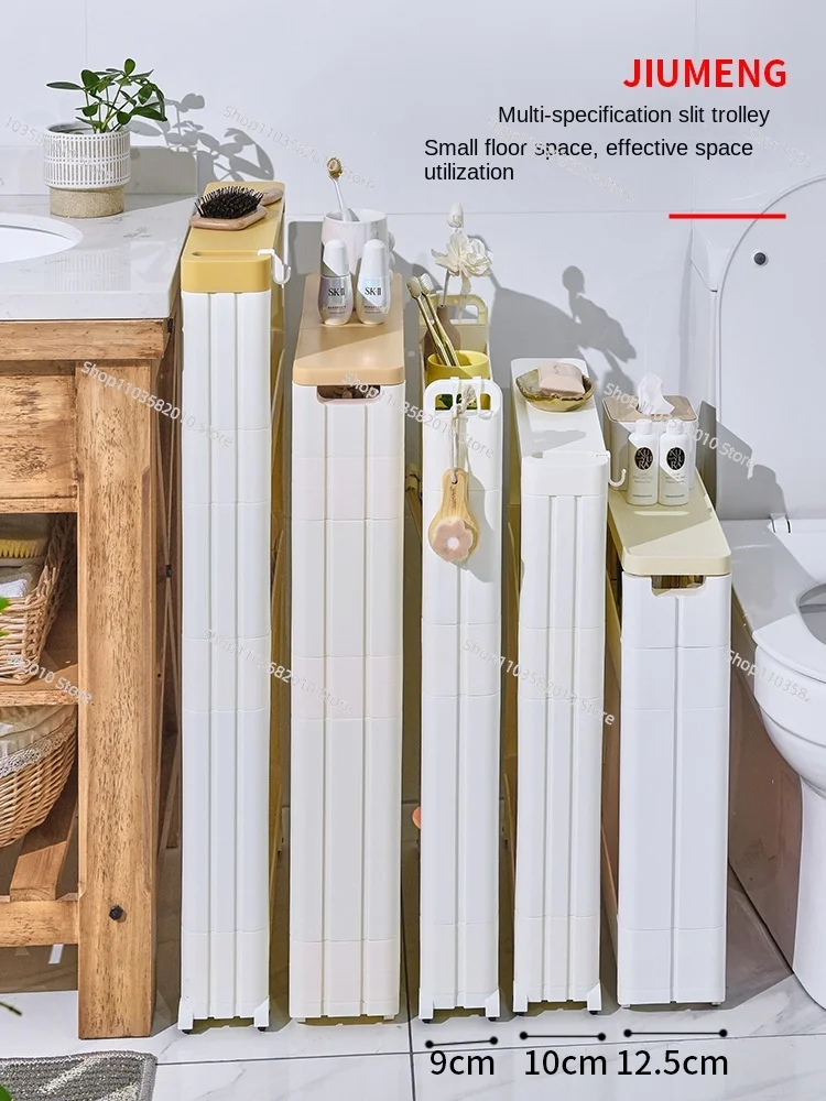 10cm narrow seam storage trolley, bathroom crevice shelf, toilet side cabinet gap, kitchen door back shelf for storage view 2