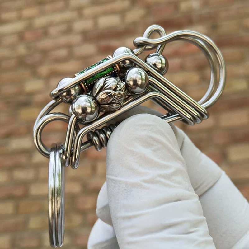 

Кольцо для ключей ручной работы из нержавеющей стали с гравировкой синих цветов, подвесная пряжка, матовый бисер, безделушка, брелок для авт...