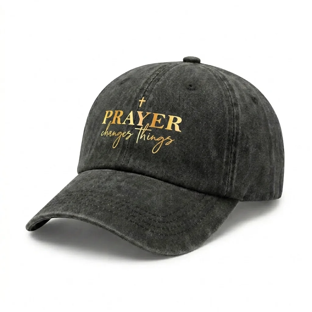 Prayer Changes Things Christian Quote Vintage Washed Baseball Cap, Adjustable Unisex Dad Hat, Christian Faith Inspirational Gift