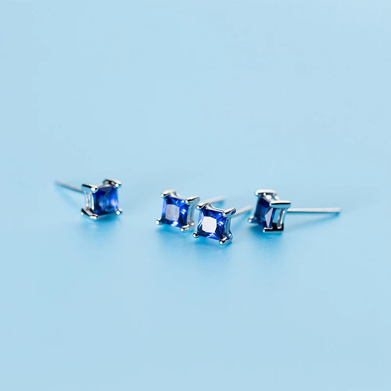 Modian Exquisite Luxury Blue Flower Plant Square Zircon Jewelry For Women Real 925 Sterling Silver Fashion Female Stud Earrings